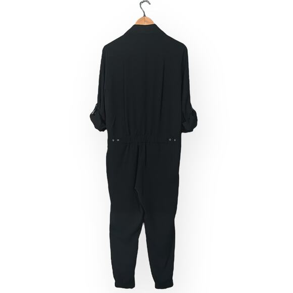 VINCE Button Front Jumpsuit Boilersuit Relaxed Roll Tab Sleeve Chic Trendy Black - Picture 11 of 15